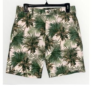 Slate & Stone Mens Green Tropical Palm Trees Cotton Casual Shorts Pockets 30